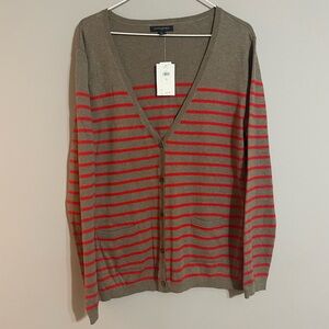 Banana Republic Red and Brown Striped Cardigan XL NWT